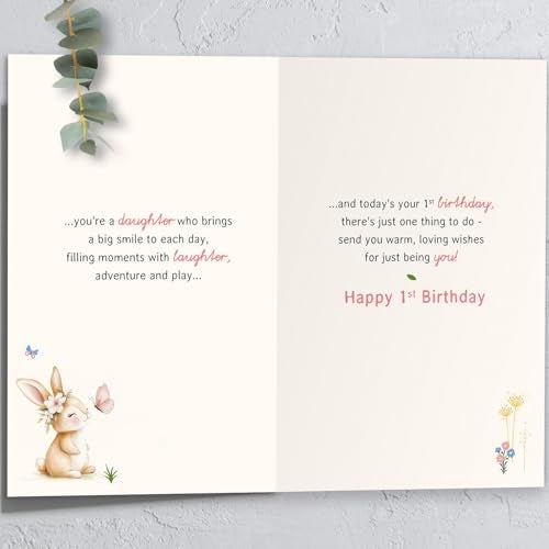 HEJOYN 1st Birthday Card for Daughter Baby Girls, First Birthday Card Gift for Daughter from Mom Dad, 1st Birthday Decorations Girl - Image 2
