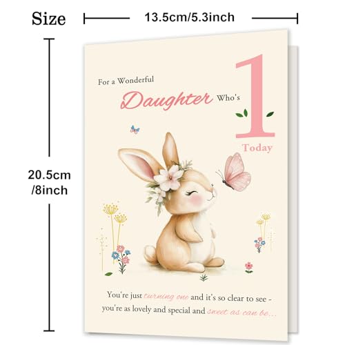 HEJOYN 1st Birthday Card for Daughter Baby Girls, First Birthday Card Gift for Daughter from Mom Dad, 1st Birthday Decorations Girl - Image 3