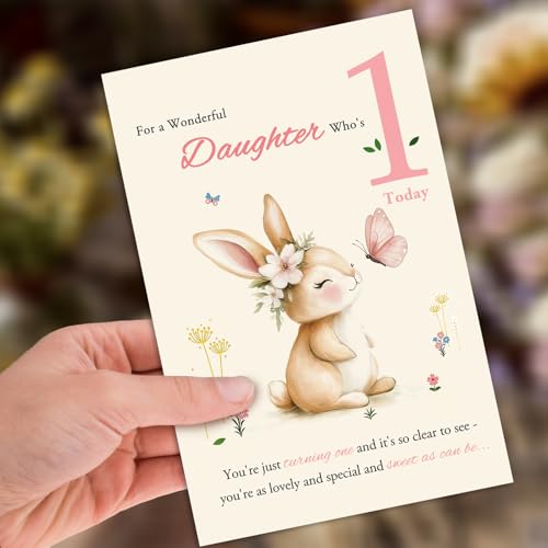 HEJOYN 1st Birthday Card for Daughter Baby Girls, First Birthday Card Gift for Daughter from Mom Dad, 1st Birthday Decorations Girl - Image 5