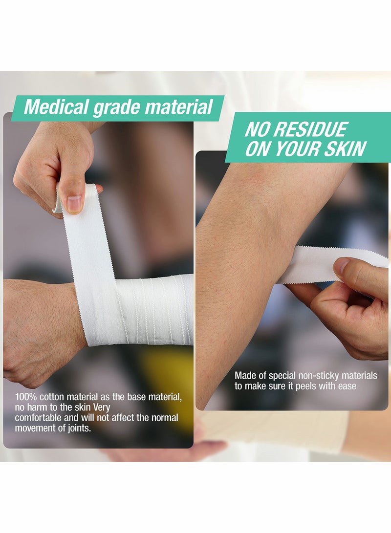 Excefore شريط رياضي أبيض، قوي جدًا وسهل التمزق ولا يترك بقايا لاصقة للرياضيين والمدربين الرياضيين ولفائف الإسعافات الأولية للإصابات، مناسب للمضارب والتنس والجمباز والملاكمة (1.5 بوصة × 35 قدمًا، عبوة من 3 قطع) - Image 2