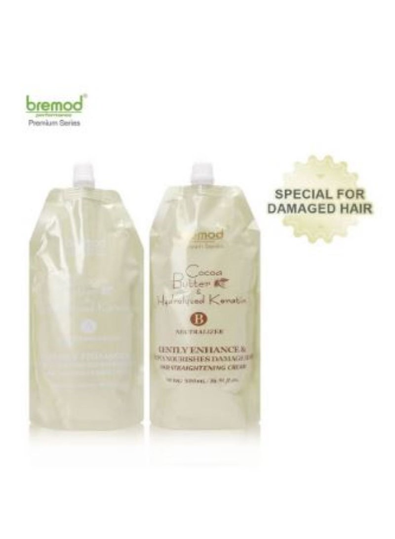 BREMOD Premium Keratin Hair Straightening Rebonding Cream Cocoa Butter Hydrolyzed 2x500ml - Image 1