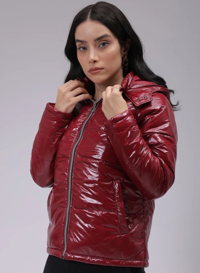 مرفوعة Women Slim Fit Solid Puffer Jacket