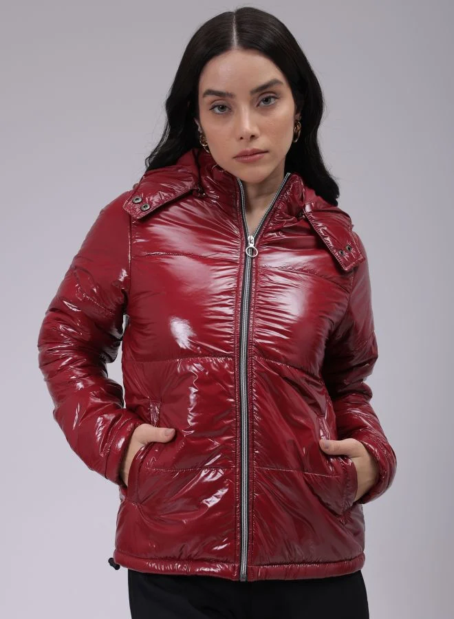 مرفوعة Women Slim Fit Solid Puffer Jacket