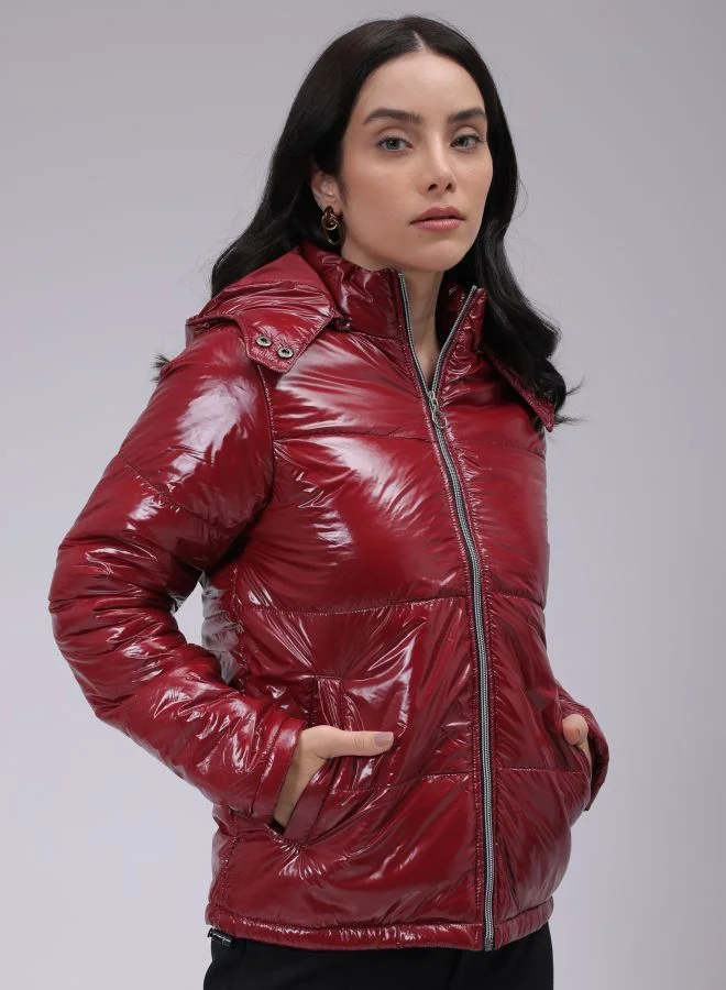 مرفوعة Women Slim Fit Solid Puffer Jacket