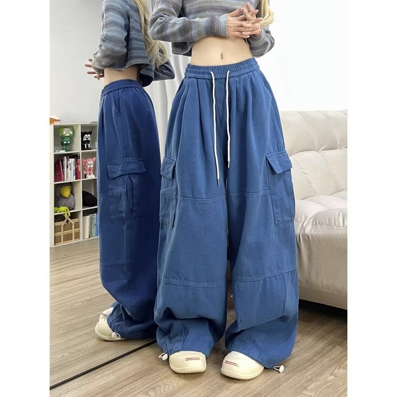 Workwear Casual Pants Women'S Washed Distressed Casual Pants Draping Retro Loose Straight Wide-Leg Pants - Image 2