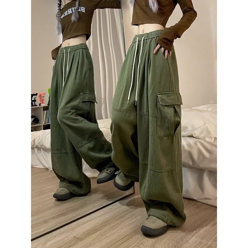Workwear Casual Pants Women'S Washed Distressed Casual Pants Draping Retro Loose Straight Wide-Leg Pants - Image 3