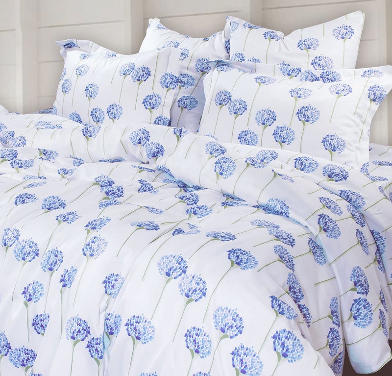 Spread Spain The White Cotton Print Bedsheet, 500 Thread Count Super King Size with Two Pillow Cases (Indigo) - Image 4