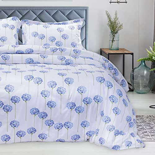 Spread Spain The White Cotton Print Bedsheet, 500 Thread Count Super King Size with Two Pillow Cases (Indigo) - Image 3