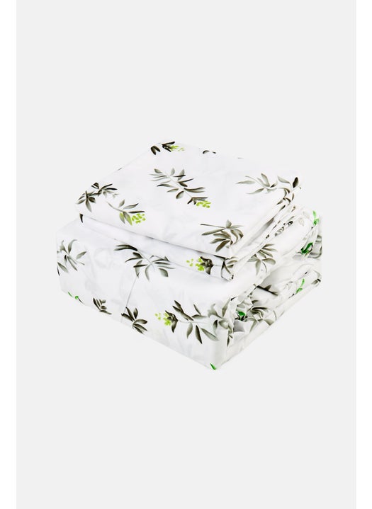 3 Pieces Allover Print Elegant Flat Sheet With Pillow Case Set, Multicolor