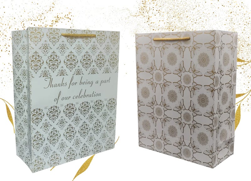 TASCHE Gold Butterfly and Thank u Gold Flower Design Assorted Paper Carry Bags | Gift Bags for Return gifts, and Birthday presents (12 * 9.5 * 4 Inches) (Pack of 30) - Image 1