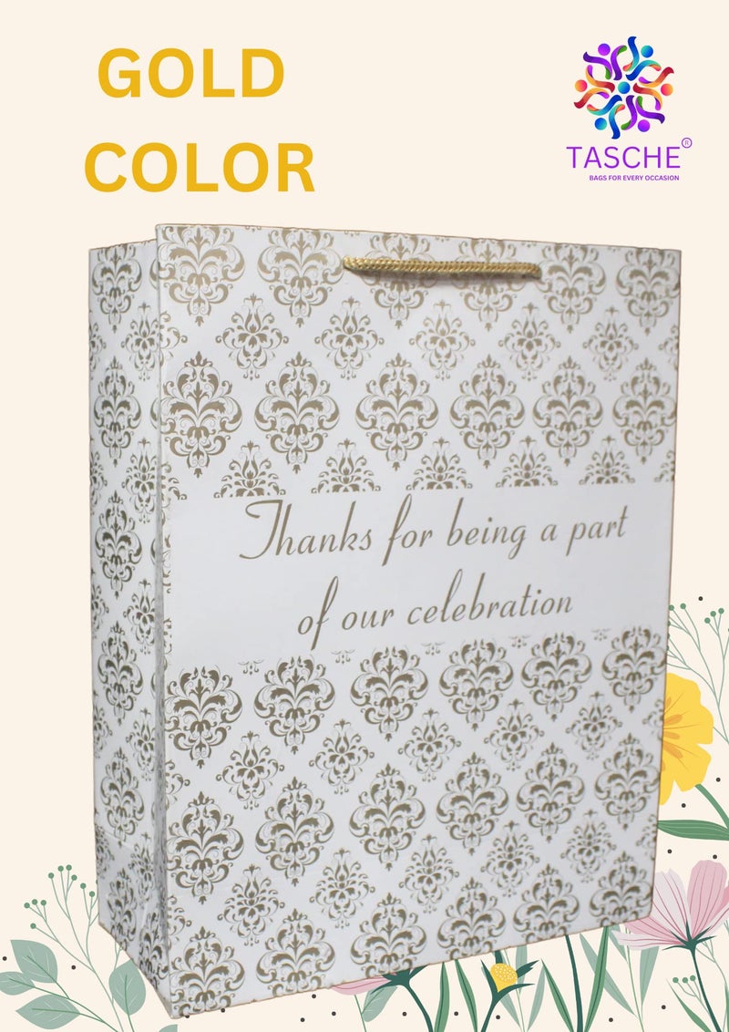 TASCHE Gold Butterfly and Thank u Gold Flower Design Assorted Paper Carry Bags | Gift Bags for Return gifts, and Birthday presents (12 * 9.5 * 4 Inches) (Pack of 30) - Image 2