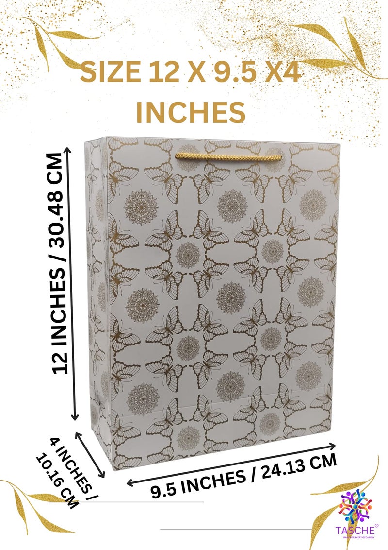 TASCHE Gold Butterfly and Thank u Gold Flower Design Assorted Paper Carry Bags | Gift Bags for Return gifts, and Birthday presents (12 * 9.5 * 4 Inches) (Pack of 30) - Image 4