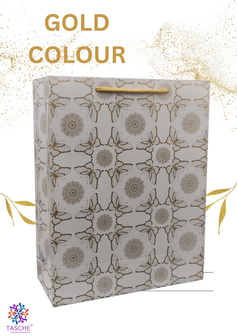 TASCHE Gold Butterfly and Thank u Gold Flower Design Assorted Paper Carry Bags | Gift Bags for Return gifts, and Birthday presents (12 * 9.5 * 4 Inches) (Pack of 30) - Image 3