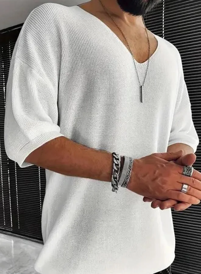 تايك تو V تيشيرت محبوك بياقة