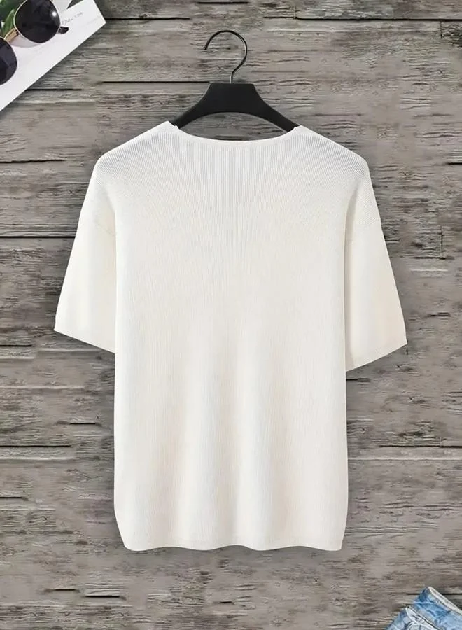 تايك تو V تيشيرت محبوك بياقة