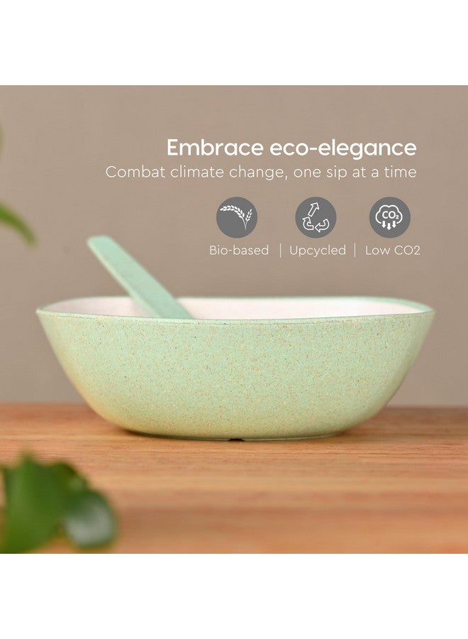 Eha Set of 4 Earth-Friendly Multipurpose Bowls for Kitchen with Spoons | 750 ml | Made with Rice Husk Biocomposite| Microwave Safe Bowl | for Hot & Cold Serving Bowl Set | Celeste - Image 3