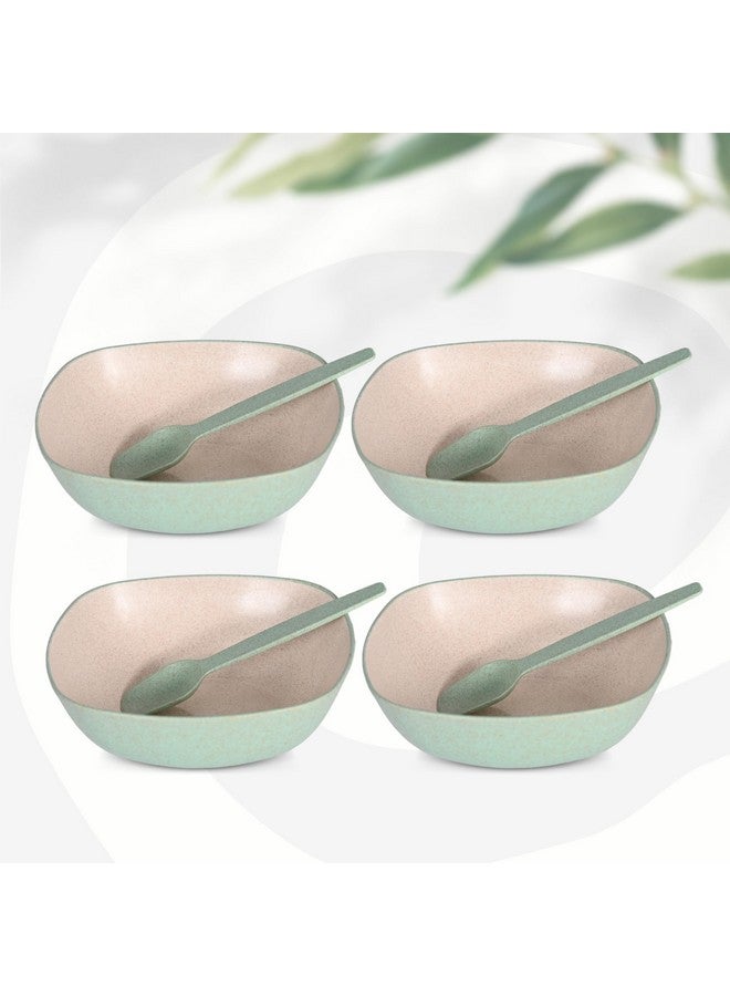 Eha Set of 4 Earth-Friendly Multipurpose Bowls for Kitchen with Spoons | 750 ml | Made with Rice Husk Biocomposite| Microwave Safe Bowl | for Hot & Cold Serving Bowl Set | Celeste - Image 1