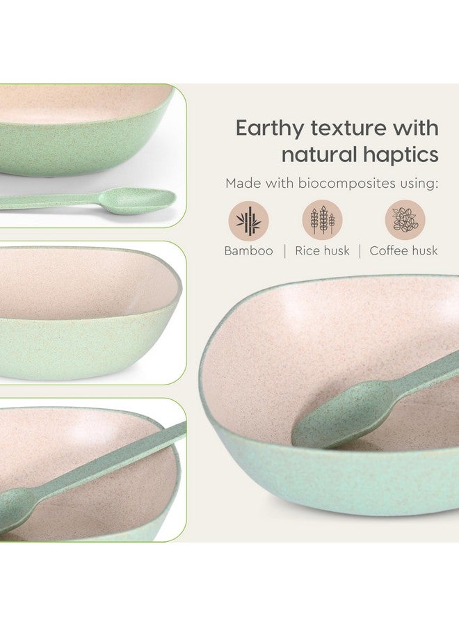 Eha Set of 4 Earth-Friendly Multipurpose Bowls for Kitchen with Spoons | 750 ml | Made with Rice Husk Biocomposite| Microwave Safe Bowl | for Hot & Cold Serving Bowl Set | Celeste - Image 5