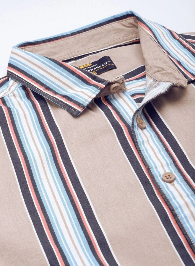 The Indian Garage Co Men Regular Fit Striped Half Sleeves Cutaway Collar Casual Shirt