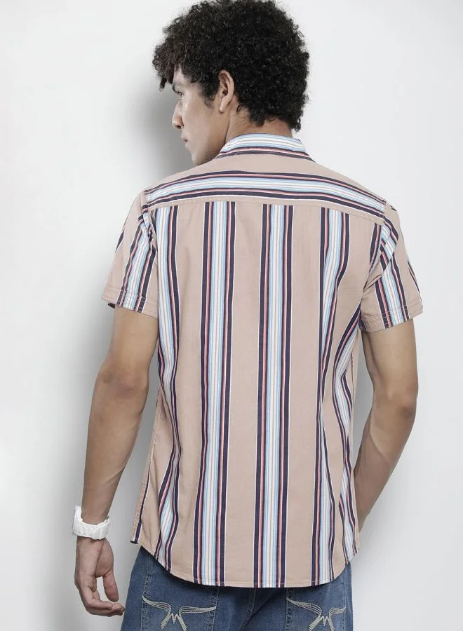 The Indian Garage Co Men Regular Fit Striped Half Sleeves Cutaway Collar Casual Shirt