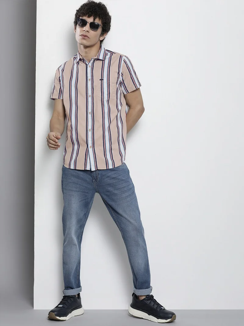 The Indian Garage Co Men Regular Fit Striped Half Sleeves Cutaway Collar Casual Shirt