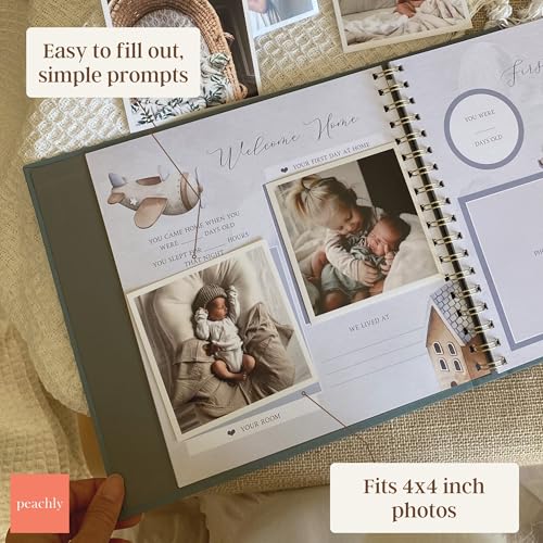 Peachly Baby Boy Memory Book - Baby Book for Boy - Baby First Year Keepsake Journal - Simple Scrapbook for Milestones - Finn (Blue) - Image 5