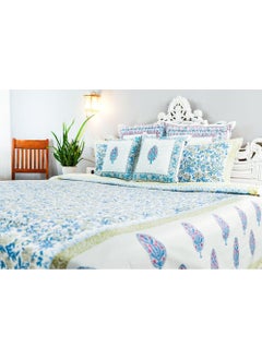 OJARIYA King Size Blue and Green Organic Color Hand Block Printed On Premium Organic Cotton Bed Sheet (with 250 TC)  - Image 4