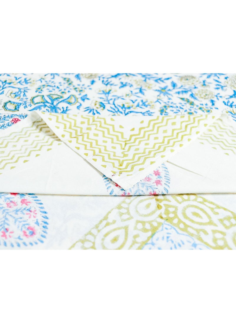 OJARIYA King Size Blue and Green Organic Color Hand Block Printed On Premium Organic Cotton Bed Sheet (with 250 TC)  - Image 5