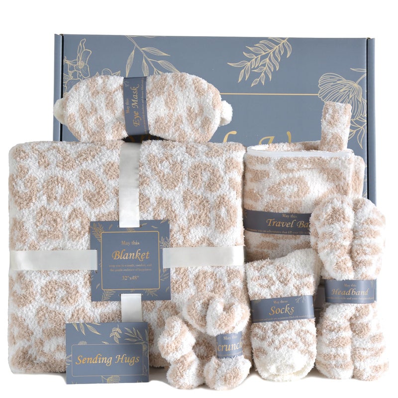JOOJA Birthday Box Care Package Get Well Soon Gift Baskets Self Care Gifts for Women, Birthday Gift Basket for Her, Leopard Print Gifts for Women Mom Wife Daughter Sister Friends Leopard Khaki - Image 1