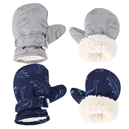 Weradau Fleece Lined Mittens for Baby Boys Girls,Baby Toddler Little Kids Winter Gloves Mittens - 2 Pair Pack (4-6 years, 2pairs - Grey & Dark blue) - Image 1