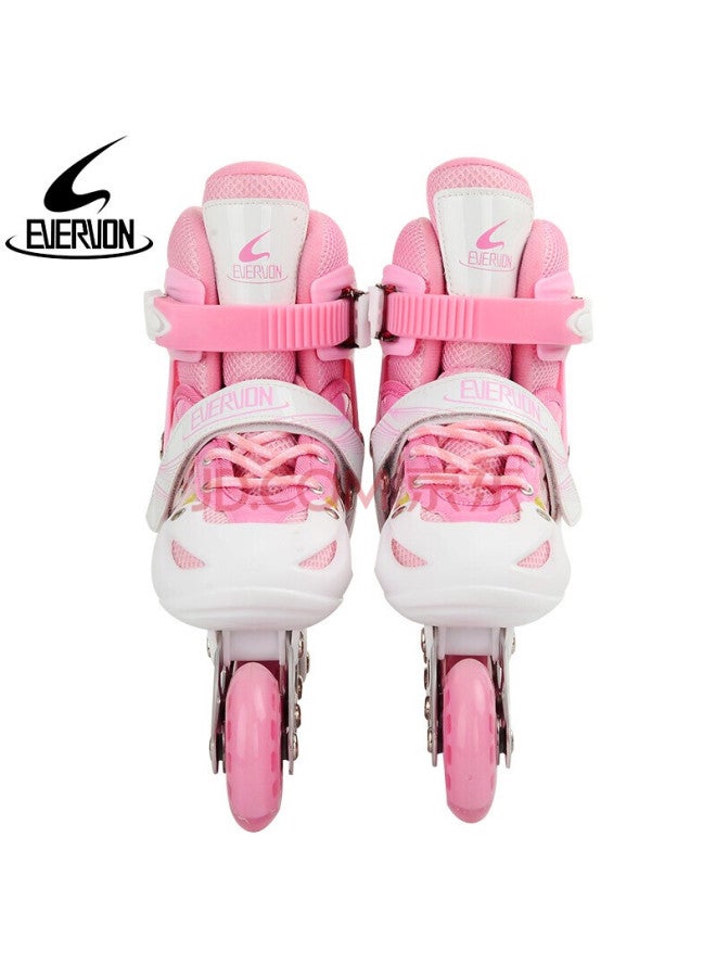 Evervon Roller Skates For Children Beginners, Boys And Girls, Inline Skates With Lights, Adjustable Size, 337 Pink M - Image 5