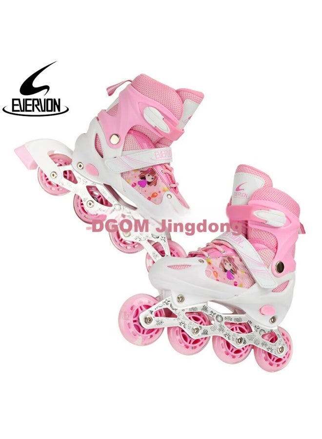 Evervon Roller Skates For Children Beginners, Boys And Girls, Inline Skates With Lights, Adjustable Size, 337 Pink M - Image 4