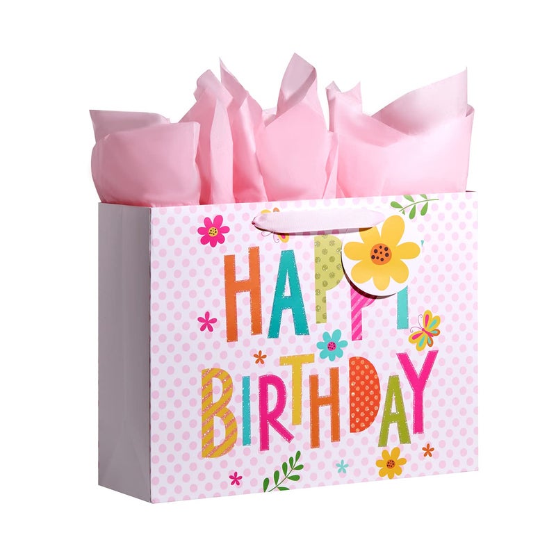 Bobobag 13 Pink Gift Bag with Tissue Paper for happy Birthday large gift bags for Girls