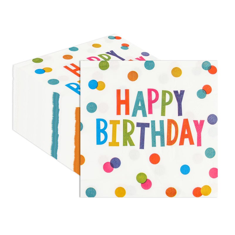HFBOBP 50PCS Happy Birthday Paper Napkins 13 x 13 Inches Luncheon Napkins Cocktail Napkins Disposable Colourful Dots Theme Decorations Supplies for Kids Birthday, Baby Shower Party - Image 1