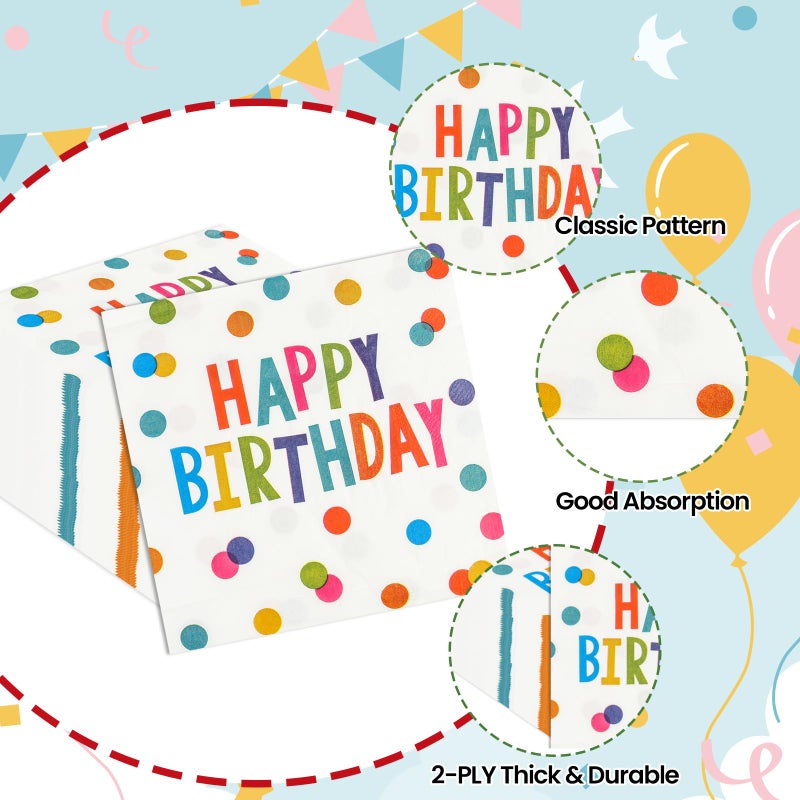 HFBOBP 50PCS Happy Birthday Paper Napkins 13 x 13 Inches Luncheon Napkins Cocktail Napkins Disposable Colourful Dots Theme Decorations Supplies for Kids Birthday, Baby Shower Party - Image 3