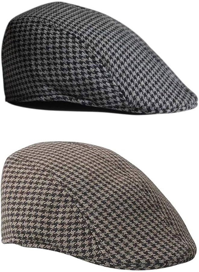 silvercnc 2 X Boys Flat Cap Tweed Check Herringbone Newsboy Peaky Hat Brown u0026 Black 