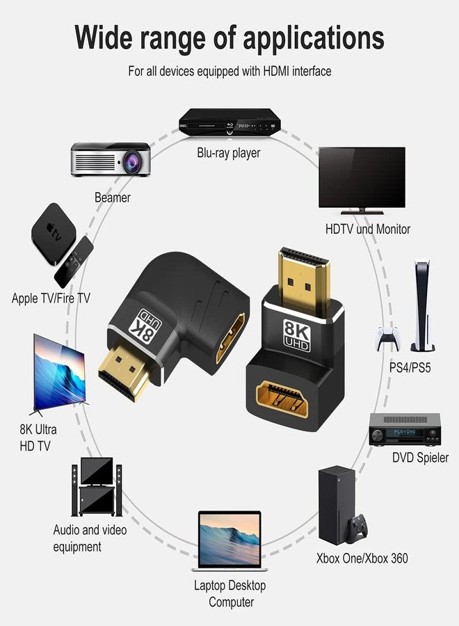 Warmstor 4 Pack 8K HDMI 2.1 Male to Female Adapter Connector Up Down Left Right Angle 90 270 Degree Gold Plated Support 8K@60Hz,4K@120Hz,HDR,eARC for PC Laptop HDTV Switch PS4 PS5 - Image 5