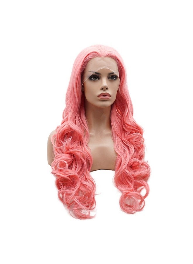 Lushy Lace Front Synthetic Wig Wavy Long Pink Wig Half Hand Tied Heat Resistant Wig - Image 3