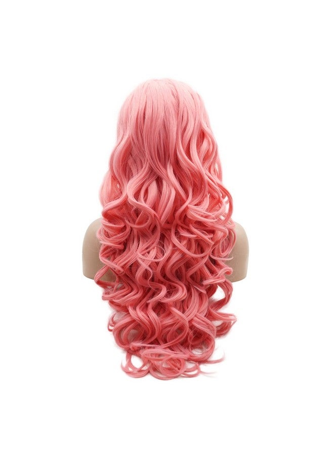 Lushy Lace Front Synthetic Wig Wavy Long Pink Wig Half Hand Tied Heat Resistant Wig - Image 5