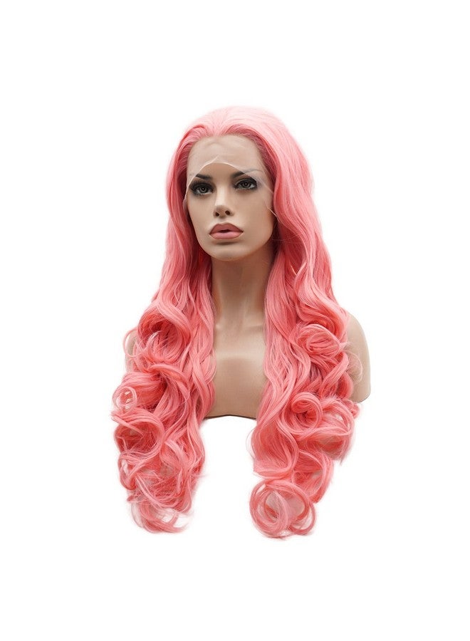 Lushy Lace Front Synthetic Wig Wavy Long Pink Wig Half Hand Tied Heat Resistant Wig - Image 4