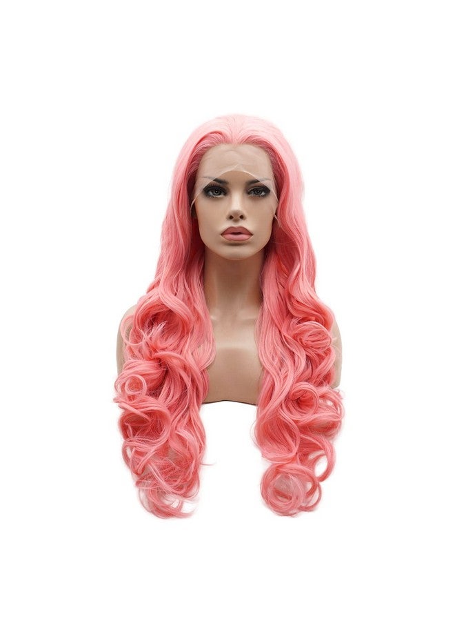 Lushy Lace Front Synthetic Wig Wavy Long Pink Wig Half Hand Tied Heat Resistant Wig - Image 2
