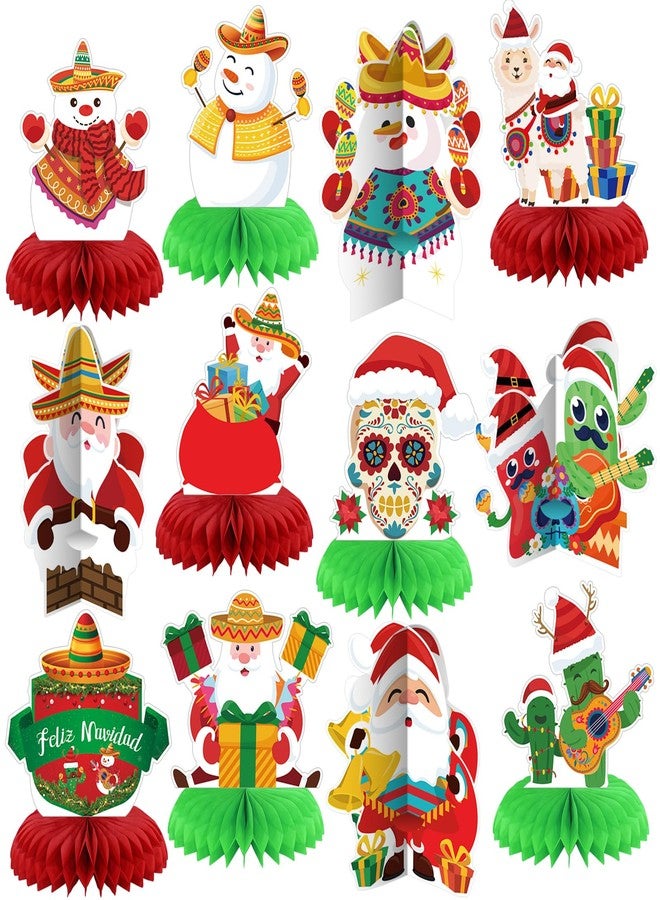 Shellwei 12 Pcs Feliz Navidad Decorations Honeycomb Centerpiece Mexican Christmas Decorations Spinish Table Decorations Mexican Centerpieces for Tables Feliz Navidad Christmas Decor for xmas Party - Image 1