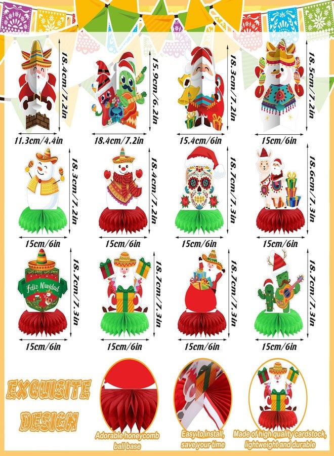Shellwei 12 Pcs Feliz Navidad Decorations Honeycomb Centerpiece Mexican Christmas Decorations Spinish Table Decorations Mexican Centerpieces for Tables Feliz Navidad Christmas Decor for xmas Party - Image 2