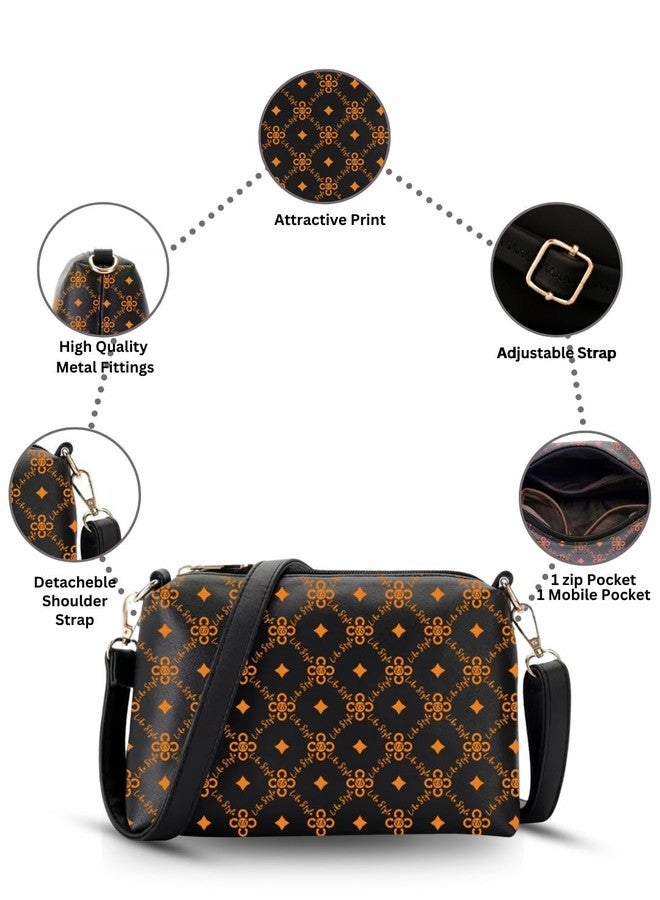 LIKE STYLE Sling Bag Women Ladies Girls Printed PU Rexine adjustable and detachable Brandcarry Hand Purse Crossbody (BLACK) - Image 5