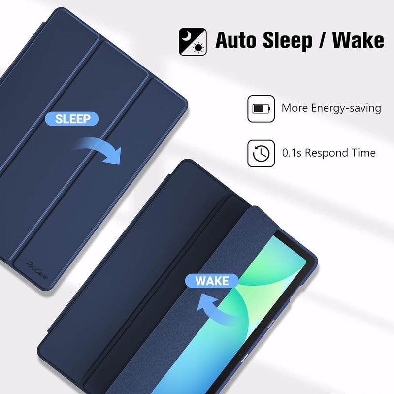 GENNEXT سامسونج جالكسي تاب S10 FE+ S10 FE بلس 2025 إصدار غلاف ذكي قابل للطي مقاس 13.1 بوصة صلب مع خاصية النوم التلقائي والاستيقاظ مع حامل قلم لجالكسي تاب S10FE+ أزرق داكن - Image 3