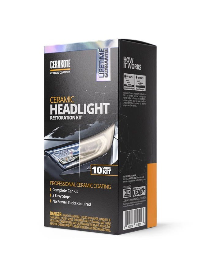 CERAKOTE ® Ceramic Headlight Restoration Kit – Guaranteed To Last As Long As You Own Your Vehicle – Brings Headlights Back to Like New Condition - No Power Tools Required - 10 Wipe Kit - Image 1