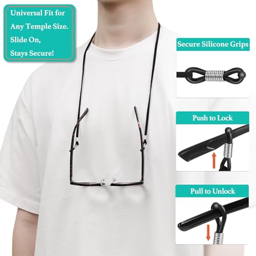 TameSirrui Extra Long Glasses Strap String with Secure Grip for Thick & Thin Arms - Holder around neck for Reading glasses - Image 3