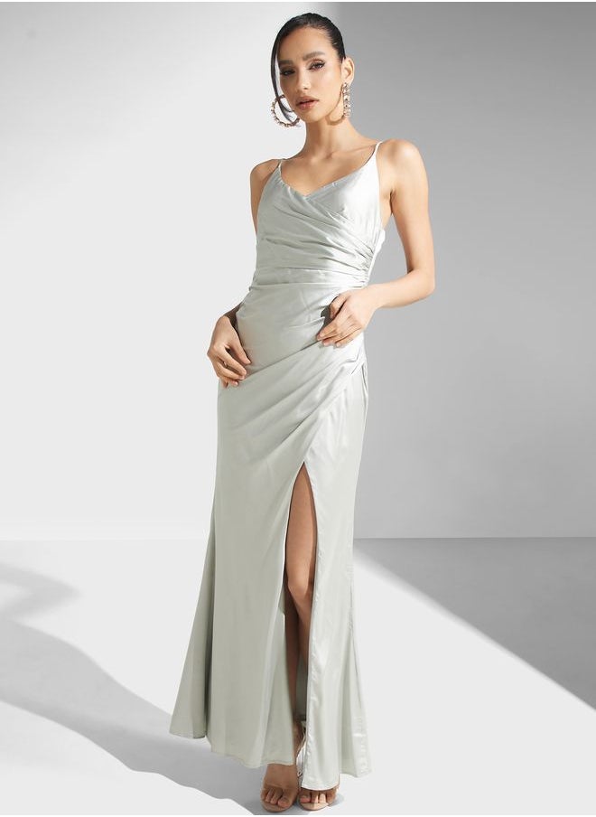 skirt and stiletto - Surplice Neck Lace Detail Dress - Image 1