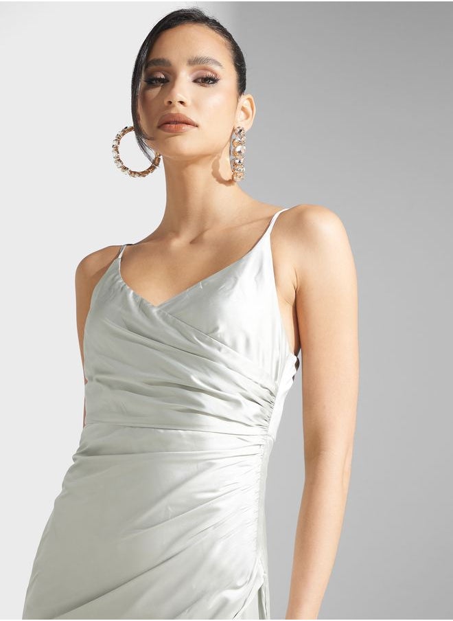 skirt and stiletto - Surplice Neck Lace Detail Dress - Image 1