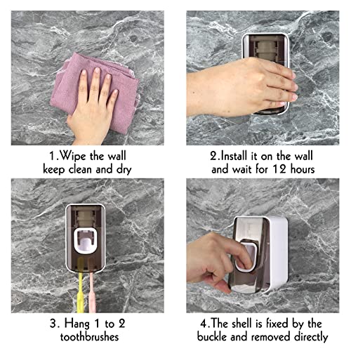 LUEXBOX 2 Slot Toothbrush Holder and Toothpaste Dispenser Wall Mounted, Automatic Toothpaste Squeezer, 2 in 1 Tooth Brush Toothpaste Organizer for Shower (Grey) - Image 4